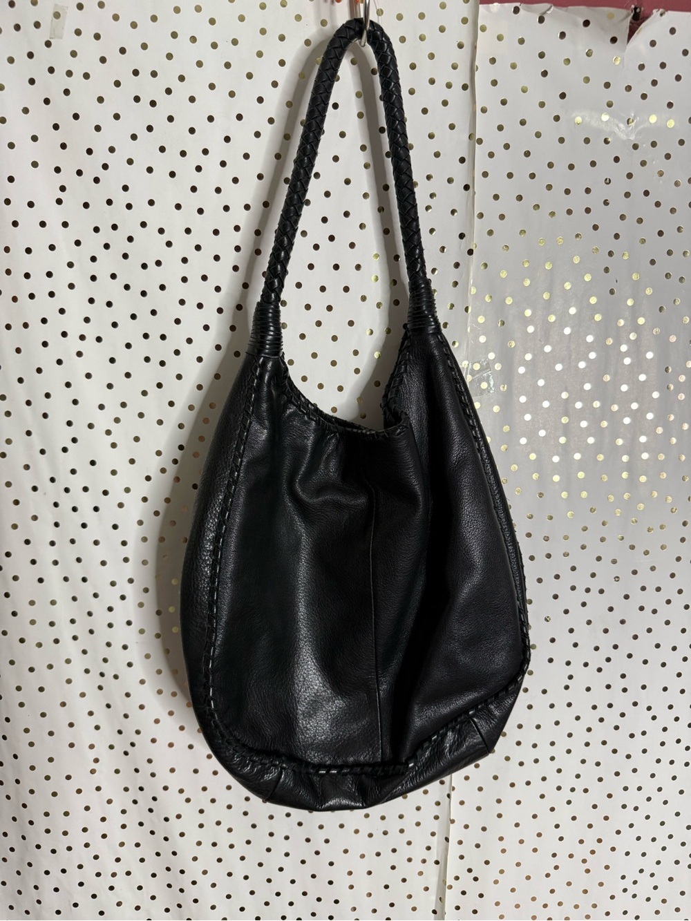 Margot Black Leather Hobo Shoulder Bag